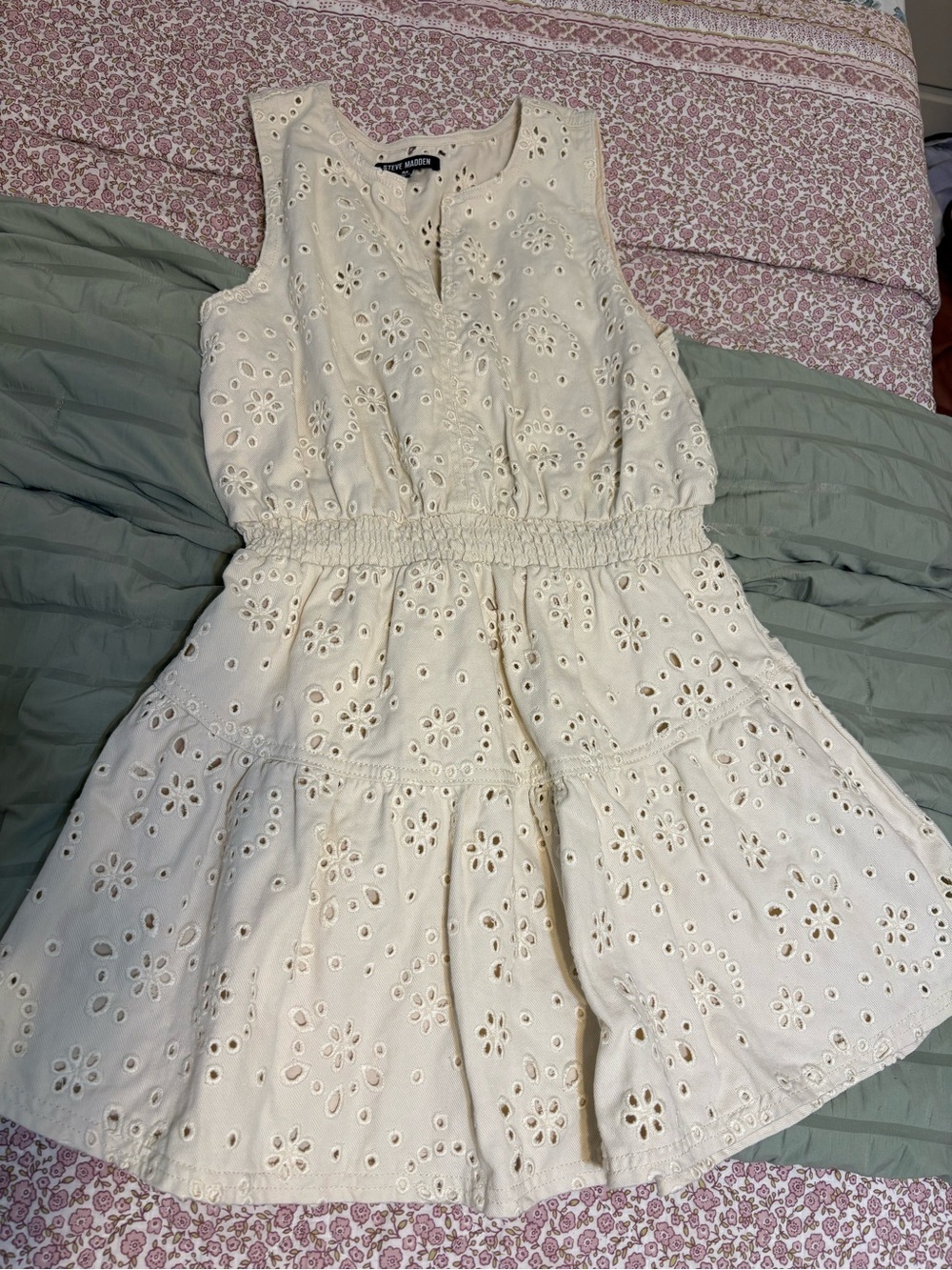 Steve Madden Cream Eyelet Tiered Mini Dress